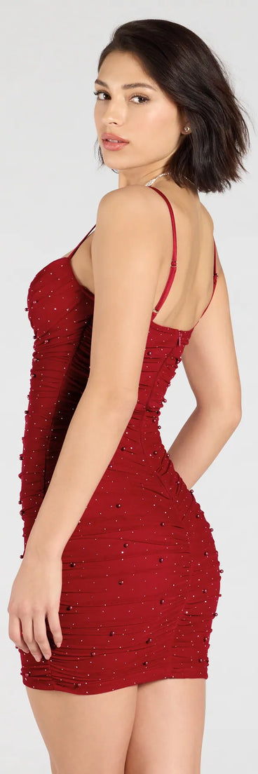 Own your moment in the Life Of The Party Rhinestone And Pearl Mini Dressin red, a standout 2025 Homecoming Dress that captures all the glam and energy of the night.