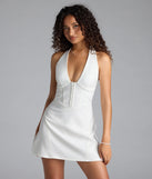 Feel confident and photo-ready in the Pretty Picture Halter A-Line Mini Dress, a white graduation dress perfect for 2025 ceremonies and parties.