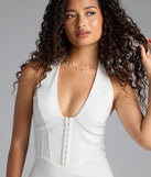 Feel confident and photo-ready in the Pretty Picture Halter A-Line Mini Dress, a white graduation dress perfect for 2025 ceremonies and parties.