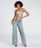 With its midriff cut and trend-forward fit, the Hiss And Tell Snake Print Mesh Crop Top is a brown crop top made to pair with skirts, denim, or whatever vibe you're feeling this season.