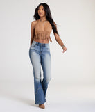 From bold to effortless, the Shake It Halter Fringe Crop Top lets you define your vibe with brown tops that speak your style.