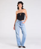 Stay on-trend this season with the Lookin' Cute Bow-Trim Cutout Top in black, a must-have for creating stylish and effortless spring outfits for women.