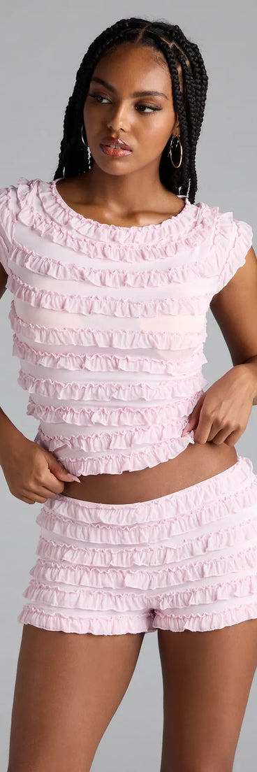 Complete your look with the Summer Spice Lace-Up Ruffle Crop Top, a trendy pink top that’s ready to pair with anything in your fall rotation.