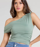 From bold to effortless, the Flirty Style One Shoulder Crop Top lets you define your vibe with sage green tops that speak your style.