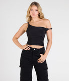The Iconic Chic One-Shoulder Crop Top in black brings edge and energy to your vibe, ready to elevate any festival look or concert outfit.