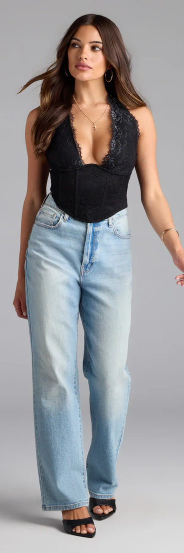 Gorgeous Night Lace Trim Corset Halter Top