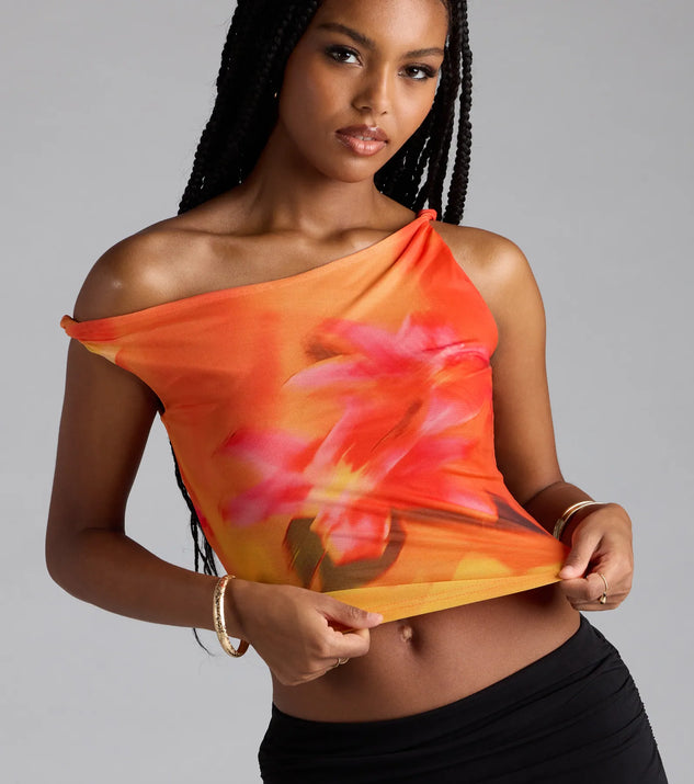 Raise The Heat Floral Mesh Off-Shoulder Top | Windsor