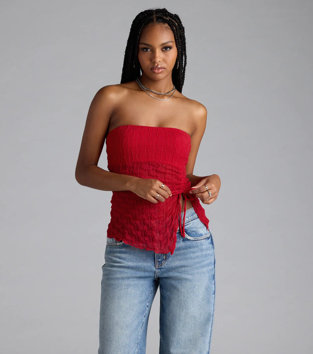 Add a summer refresh to your look with the Trendy Era Sheer Mesh Tube Top, a trendy top in red made for easy styling for any vibe.