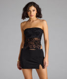 With its midriff cut and trend-forward fit, the Sultry Sheer Strapless Floral Crop Top is a black crop top made to pair with skirts, denim, or whatever vibe you're feeling this season.