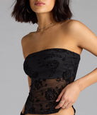 With its midriff cut and trend-forward fit, the Sultry Sheer Strapless Floral Crop Top is a black crop top made to pair with skirts, denim, or whatever vibe you're feeling this season.