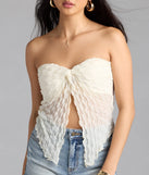 Add a summer refresh to your look with the Hot To Go Strapless Slit Crop Top, a trendy top in ivory made for easy styling for any vibe.