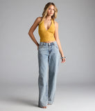 The Viva La Friday Halter Crop Top in mustard yellow brings edge and energy to your vibe, ready to elevate any festival look or concert outfit.