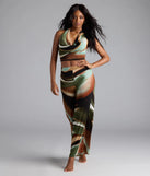 Sultry Effect Abstract Cowl Halter Crop Top