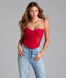 Add a summer refresh to your look with the Total Bombshell Lace Corset Top, a trendy top in red made for easy styling for any vibe.