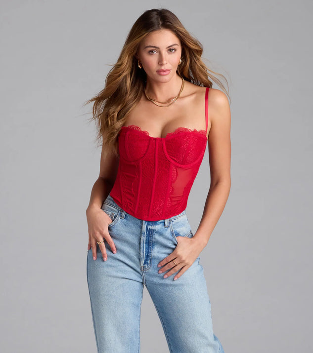 Add a summer refresh to your look with the Total Bombshell Lace Corset Top, a trendy top in red made for easy styling for any vibe.