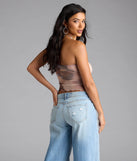 New Babe Strapless Slit Abstract Crop Top