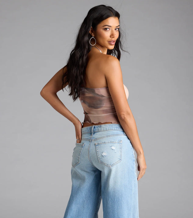 New Babe Strapless Slit Abstract Crop Top