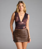 Up A Notch Plunge Abstract Crop Top