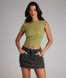 Complete your look with the Flirty Angles One-Shoulder Crop Top, a trendy sage green top that’s ready to pair with anything in your fall rotation.