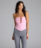 From bold to effortless, the Love For Bows Strapless Ponte Crop Top lets you define your vibe with pink tops that speak your style.