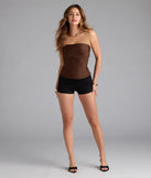 With its midriff cut and trend-forward fit, the Carefree And Cute Crop Tube Top is a brown crop top made to pair with skirts, denim, or whatever vibe you're feeling this season.