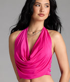 With its midriff cut and trend-forward fit, the Take The Plunge Sleeveless Halter Crop Top is a pink crop top made to pair with skirts, denim, or whatever vibe you're feeling this season.