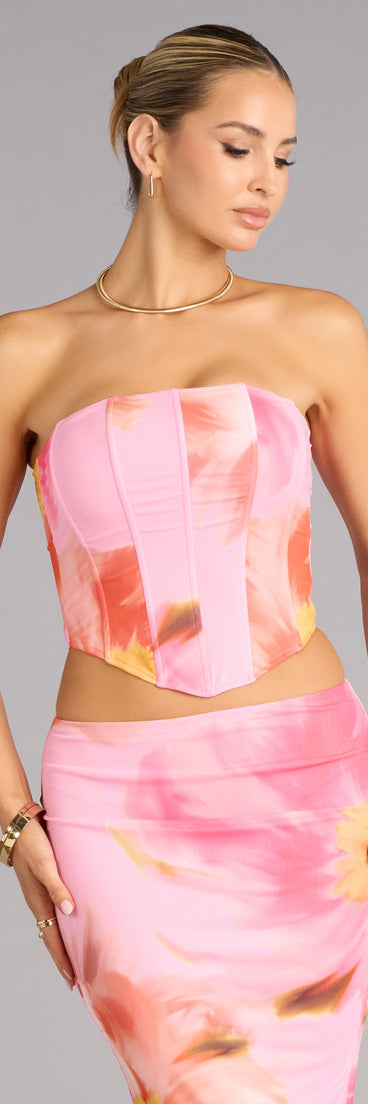 Bloom Babe Abstract Floral Mesh Corset Top