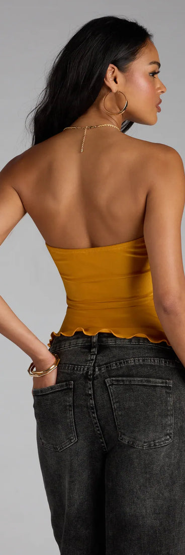 Trendy women’s tops, like the Alluring Muse Cutout Tube Top, bring effortless style for fall layering, lounging, or going out.