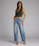 For college campus looks, game day outfits, or a bold going-out vibe, the Take The Plunge Sleeveless Halter Crop Top is an on-trend olive green crop top that easily styles with your favorite denim.
