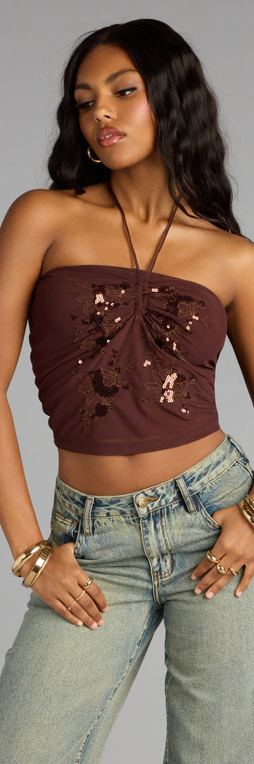 Afterglow Sequin Halter Crop Top