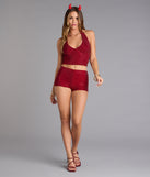Shine Check Rhinestone Halter Crop Top