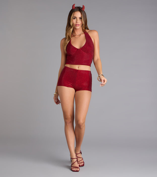 Shine Check Rhinestone Halter Crop Top | Windsor