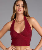 Shine Check Rhinestone Halter Crop Top