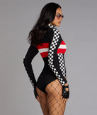Racing Hottie Long Sleeve Checkered Bodysuit