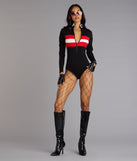 Racing Hottie Long Sleeve Checkered Bodysuit