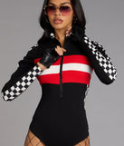 Racing Hottie Long Sleeve Checkered Bodysuit