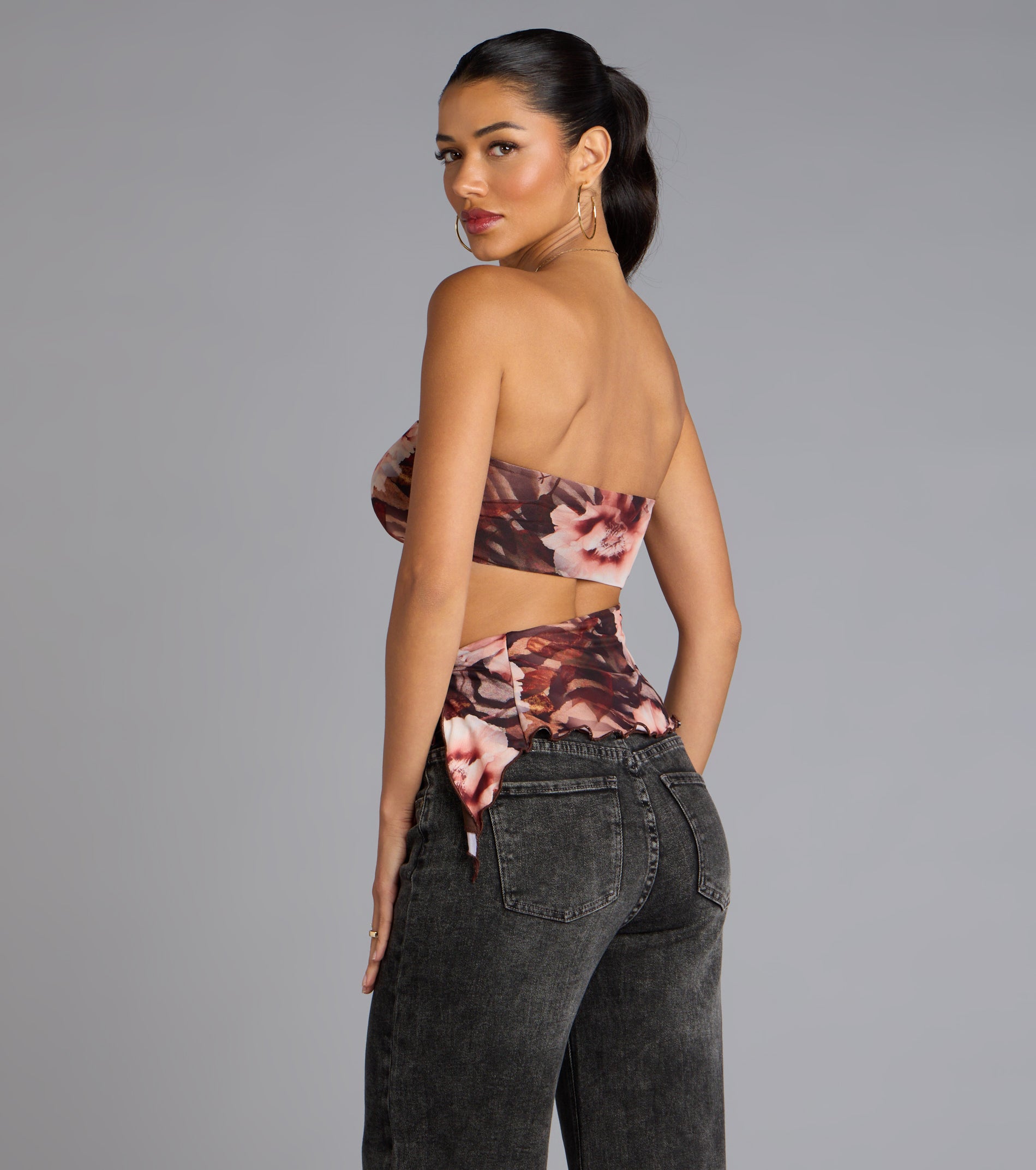 Floral Cutie Mesh Asymmetrical Top | Windsor