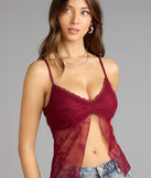 Trendy women’s tops, like the Delicate Dreams Lace Trim Floral Slit Crop Top, bring effortless style for fall layering, lounging, or going out.