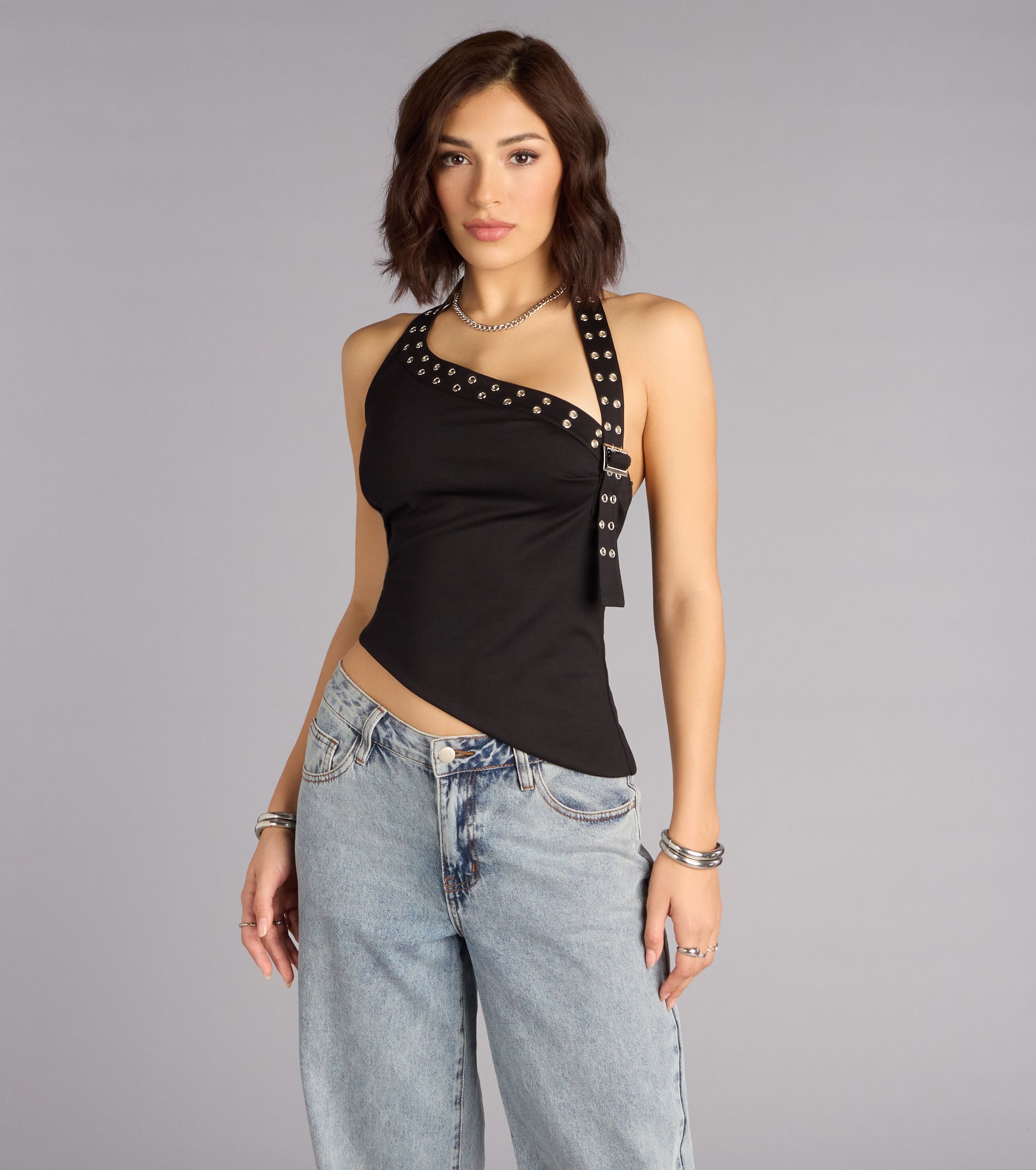 Buckle Up Asymmetrical Halter Top | Windsor