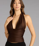 Trendy women’s tops, like the Serving Vibes Halter Crop Top, bring effortless style for fall layering, lounging, or going out.