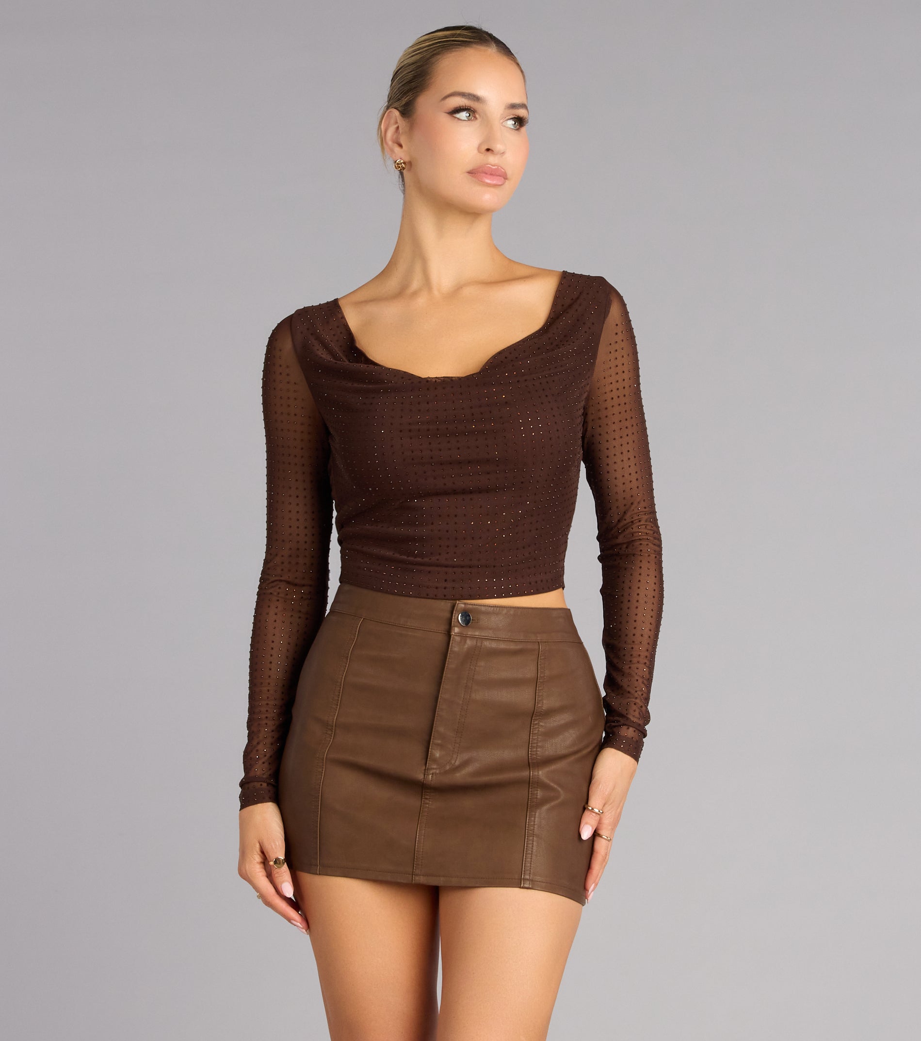 Double Take Rhinestone Long Sleeve Top | Windsor