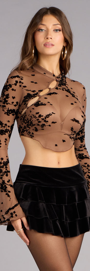 Sculpted Chic Flocked Mesh Crop Top