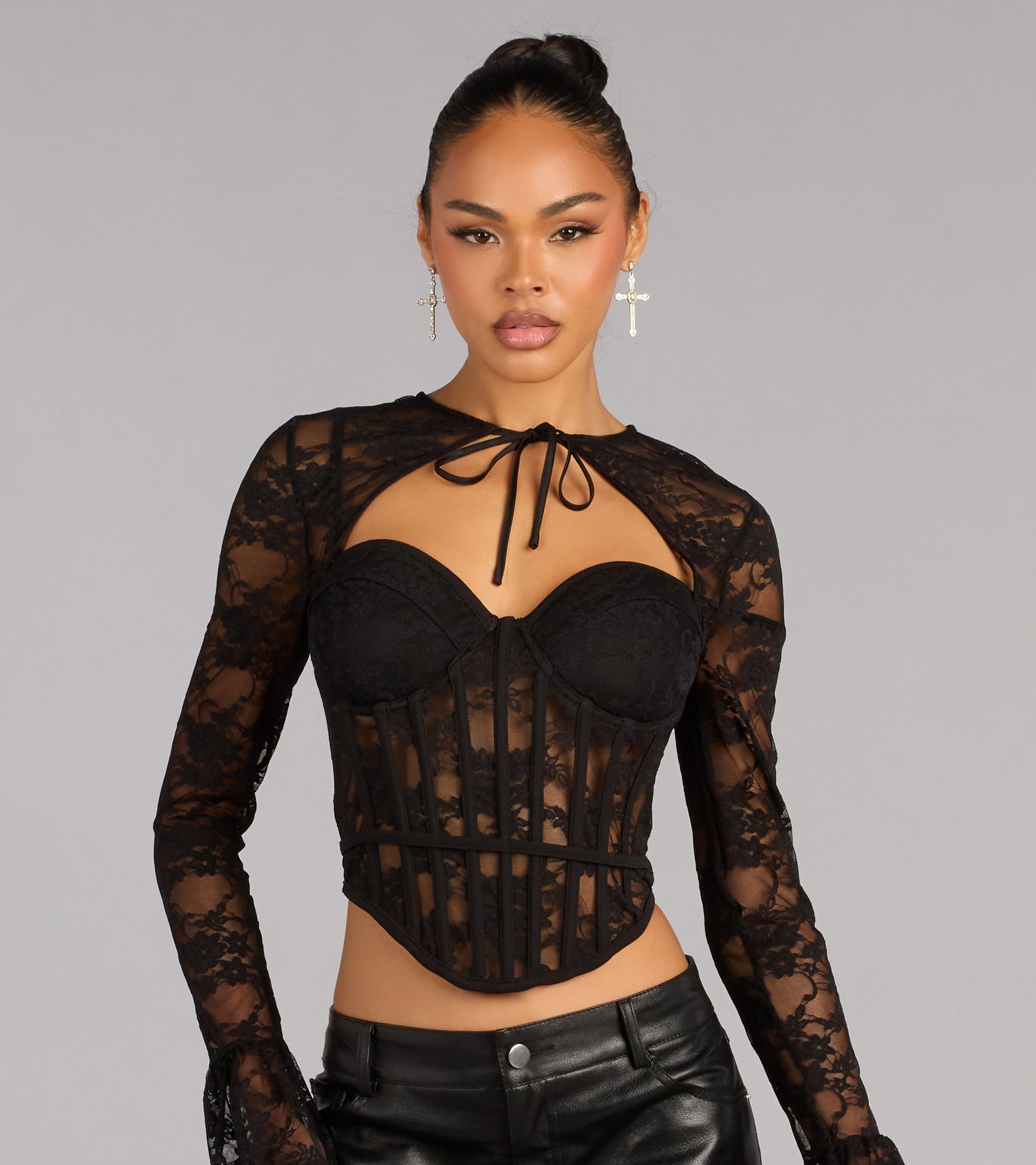 Secrets Out Lace Long Sleeve Bustier | Windsor