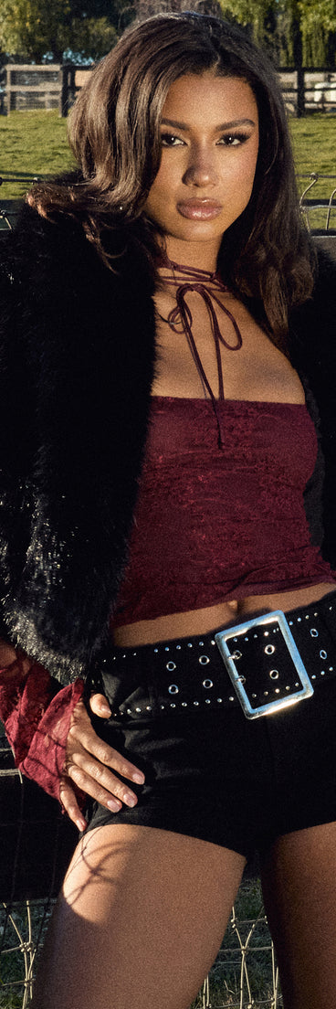 Polished Temptation Lace Long Sleeve Tie Top