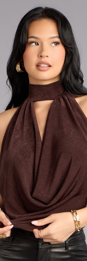 Bold Allure Cowl Neck Open Back Top