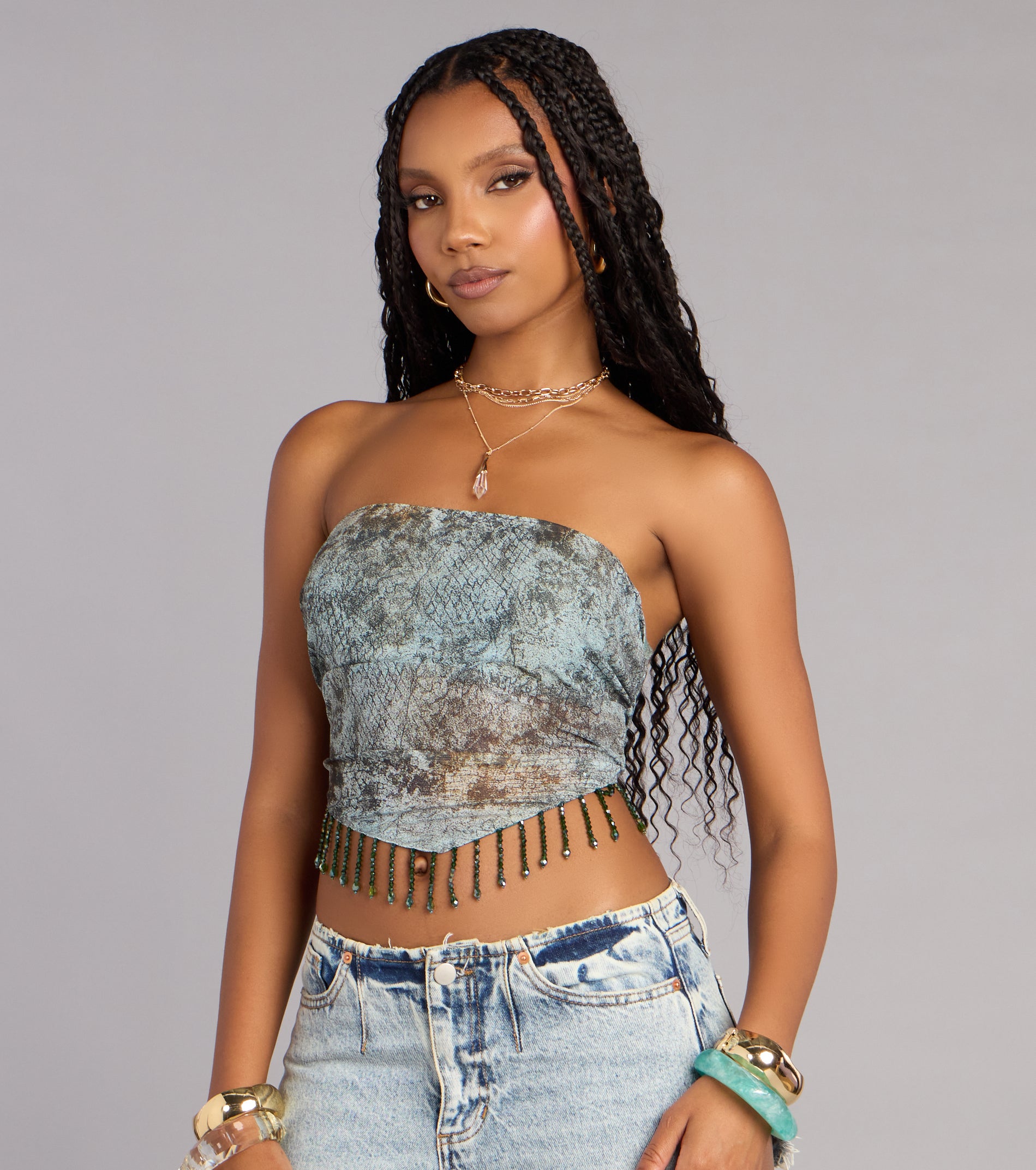 Sunset Energy Beaded Fringe Crop Top | Windsor