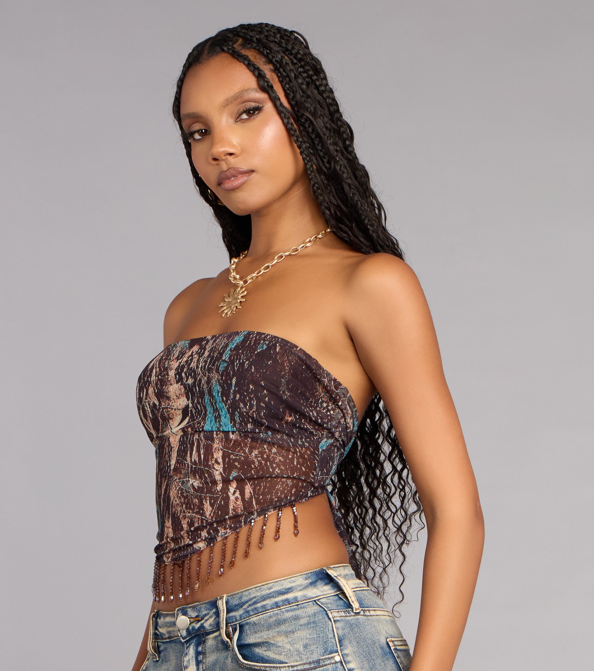 Late Night Plans Abstract Crop Top | Windsor