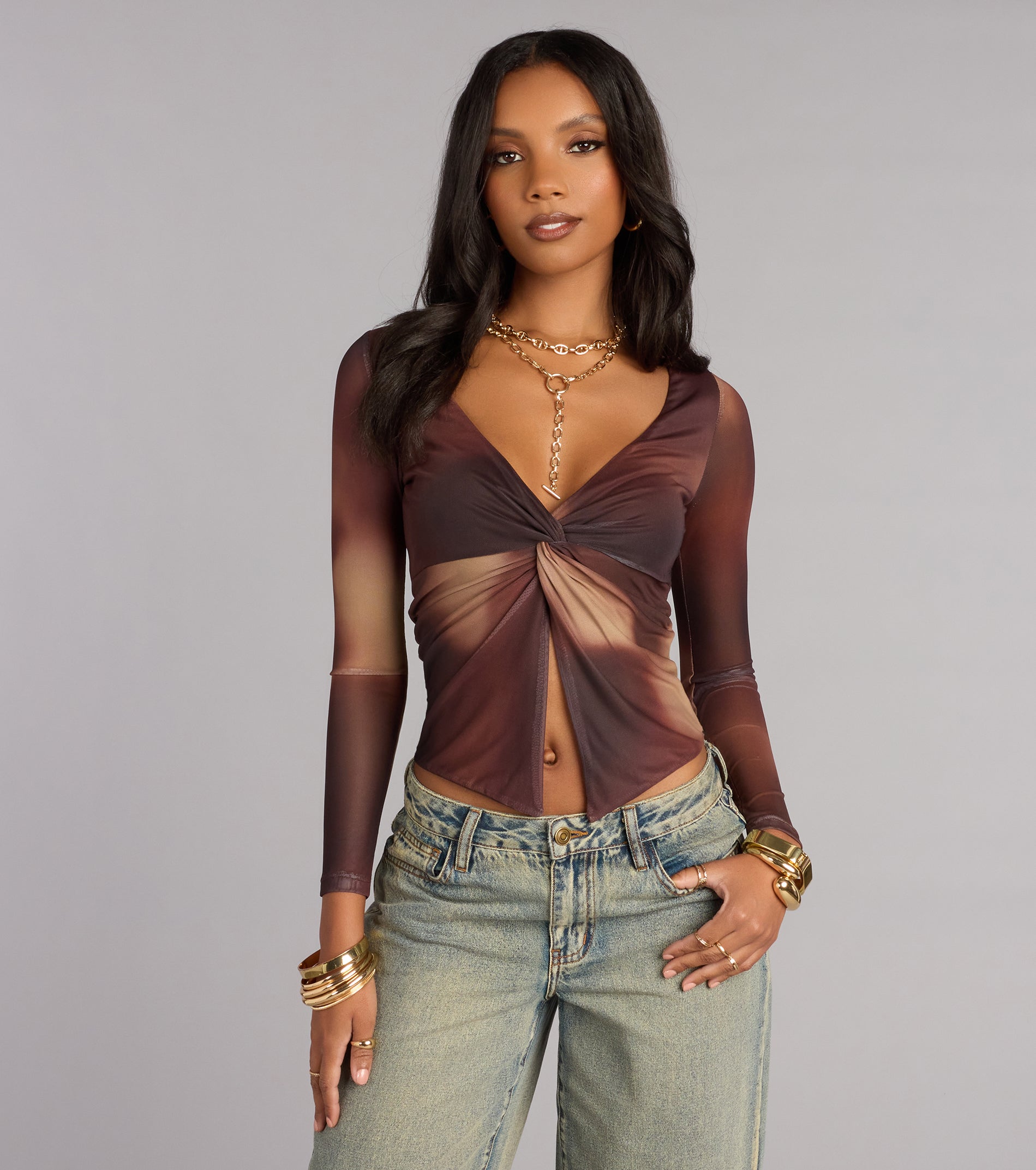 Twist of Fate Abstract Flyaway Long Sleeve Top | Windsor