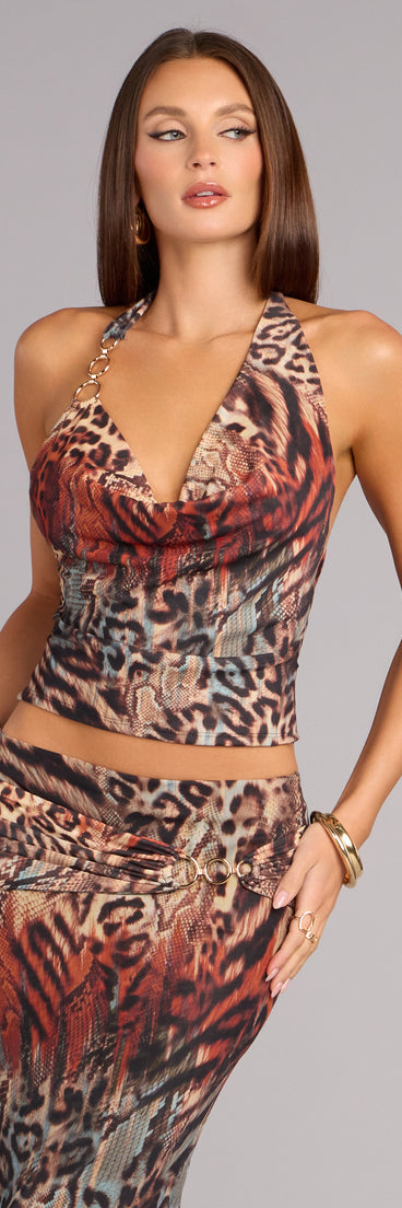 Untamed Vibes Animal Print Halter Top in Rust | Size: XS | Knit Fabric | Windsor Untamed Vibes Animal Print Halter Top in Rust | Size: XS | Knit Fabric | Windsor