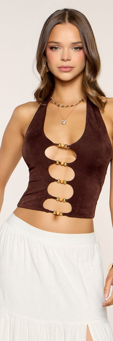 No Text Back Beaded Crop Top